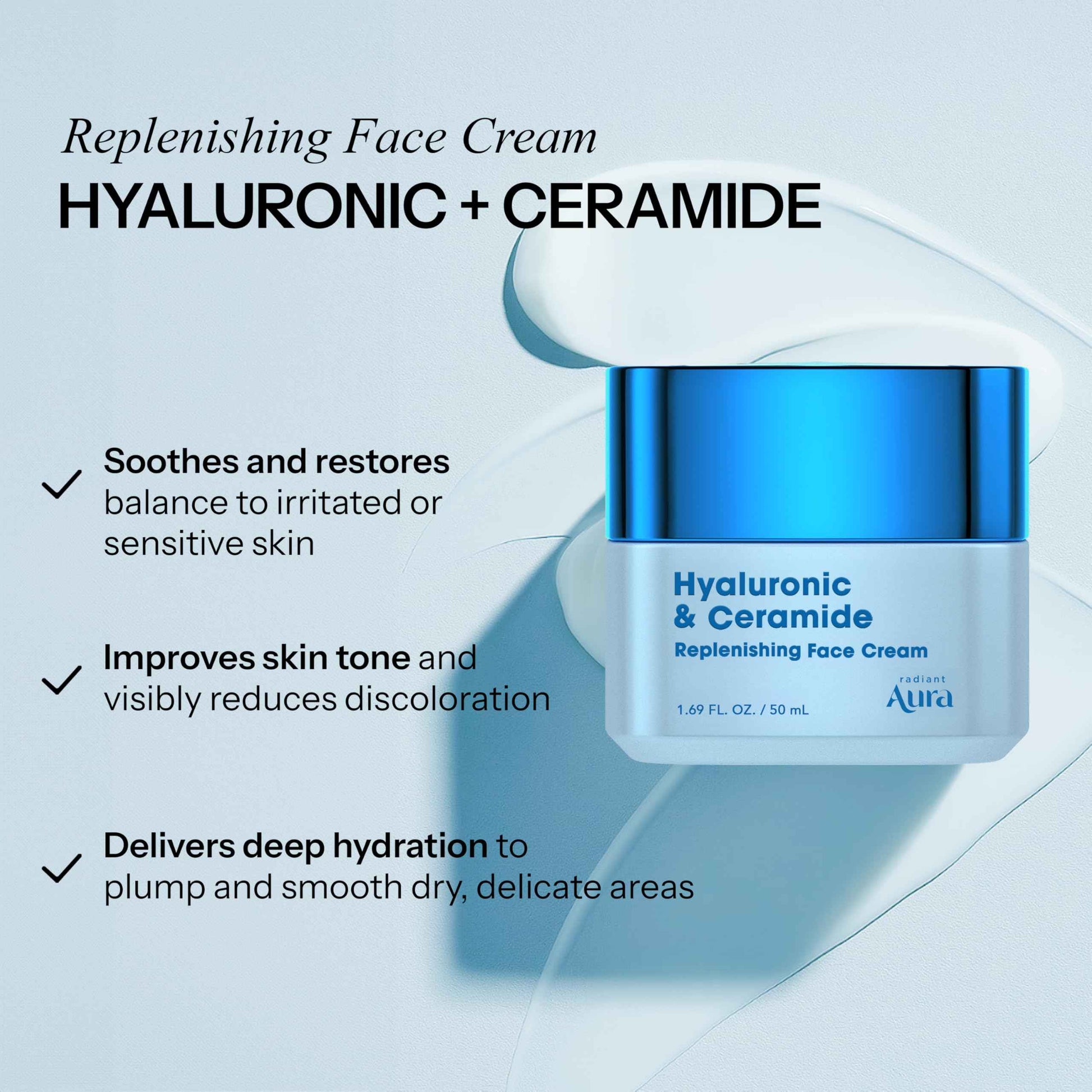 Radiant Aura Hyaluronic & Ceramide Face Moisturizer - Dermatologist Tested Korean Formula for Deep Hydration - Premium Non-Greasy Solution for Daily Moisture & Skin Barrier Care 2 Pack 1.69 fl oz Each