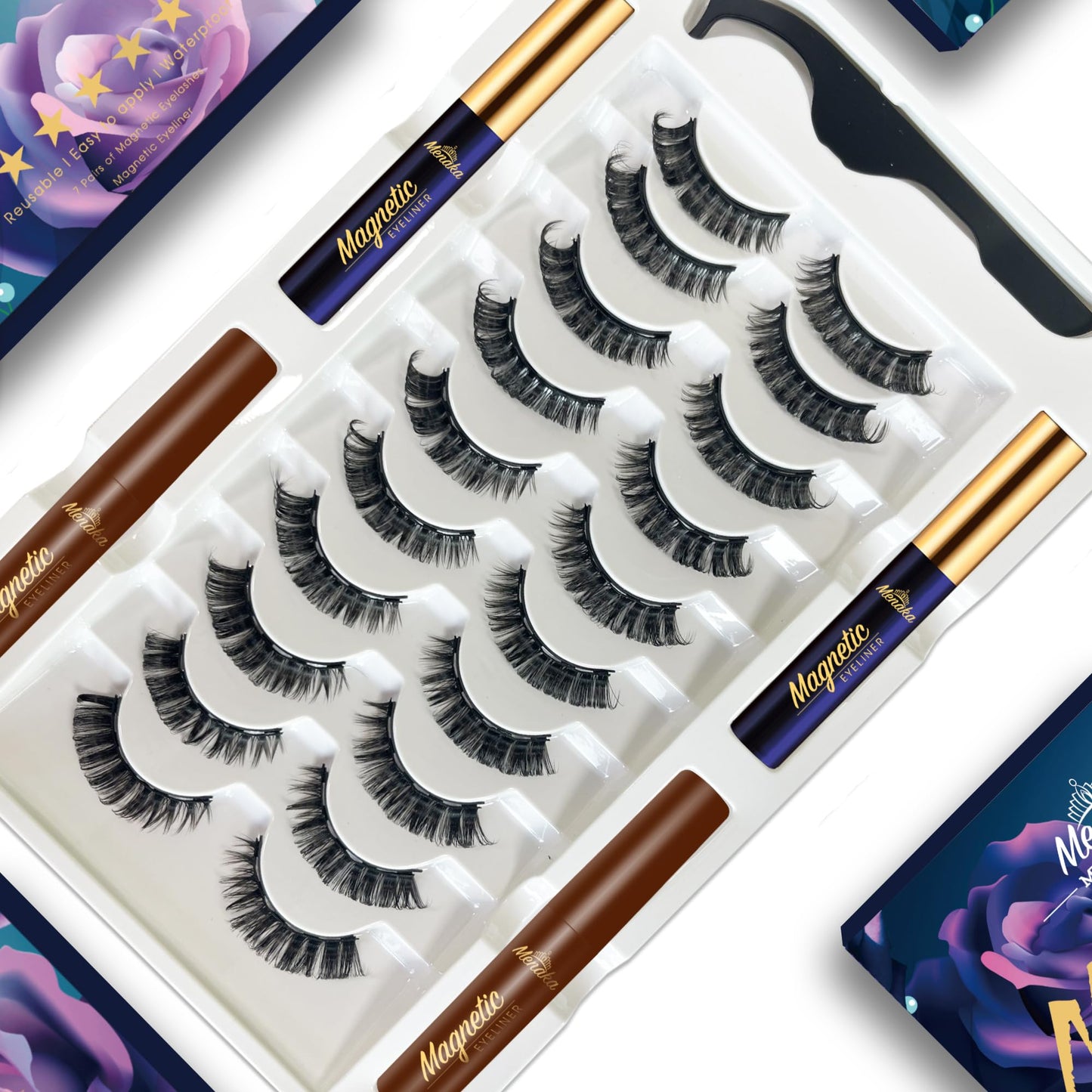 MENAKA Magnetic Lashes Nautral Looking False Eyelashes Russian Strip Lashes Mink Wispy Fluffy Lashes Pack D Curl Thick Full Volume Cat Eye Lashes 10 Pairs（2 black+2 brown)