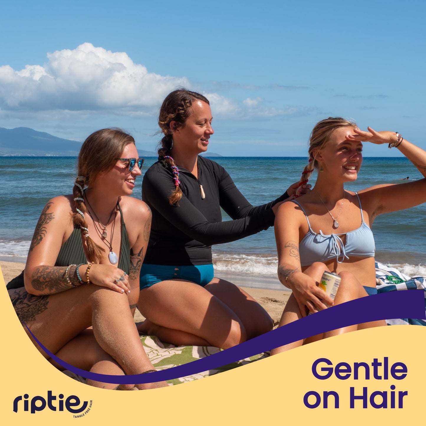 Rip Tie Regular Soft Tangle-Free Hair Tie for Women, Nylon Hair Elastic, Colorful Hair Accessory - As Seen on Shark Tank - 3 Pack Tropical
