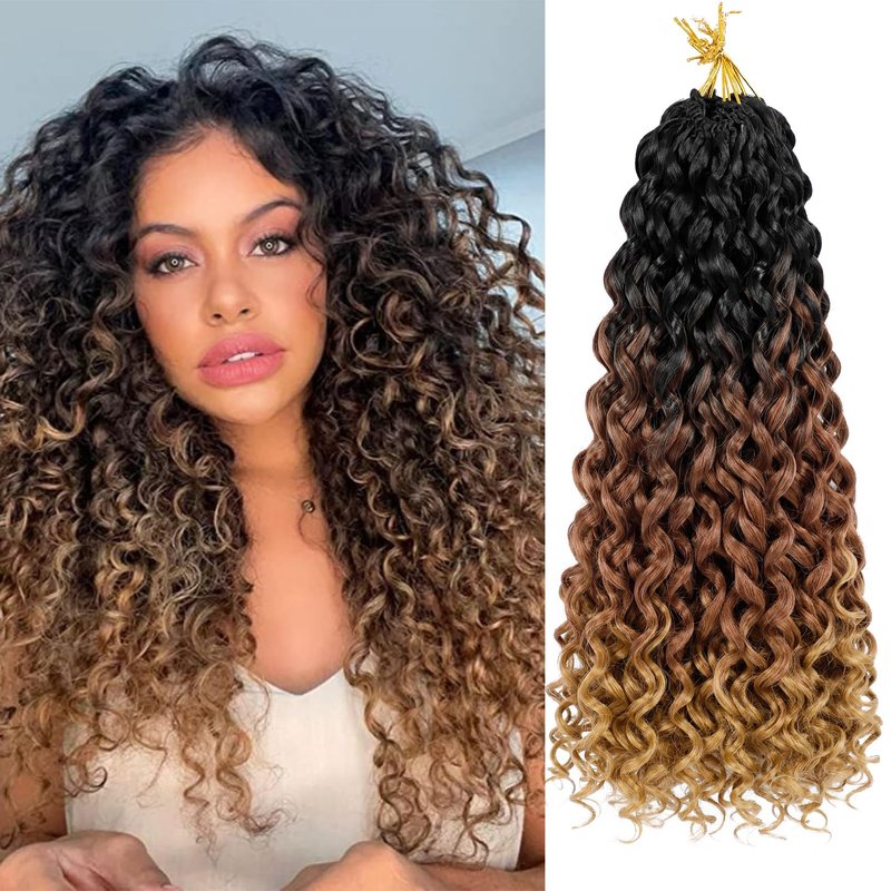 7 Packs GoGo Curl Crochet Hair 18 Inch Long Curly Crochet Hair for Women Beach Curl Water Wave Deep Twist Crochet Braids Synthetic Braiding Hair Extensions (18 Inch, T1B/30/27)