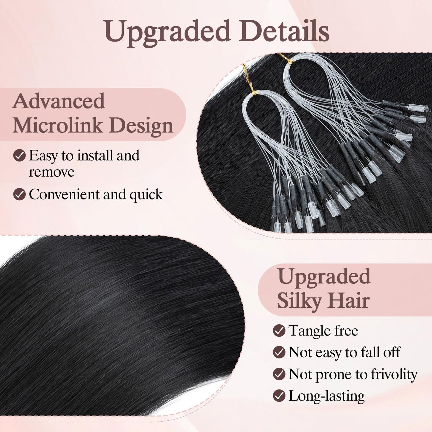 SEGO Pro 50pcs U Tip Hair Extensions Micro Ring Upgraded K Tip Hot Fusion Long Straight Keratin Hair Extensions,14inch Jet Black,50g