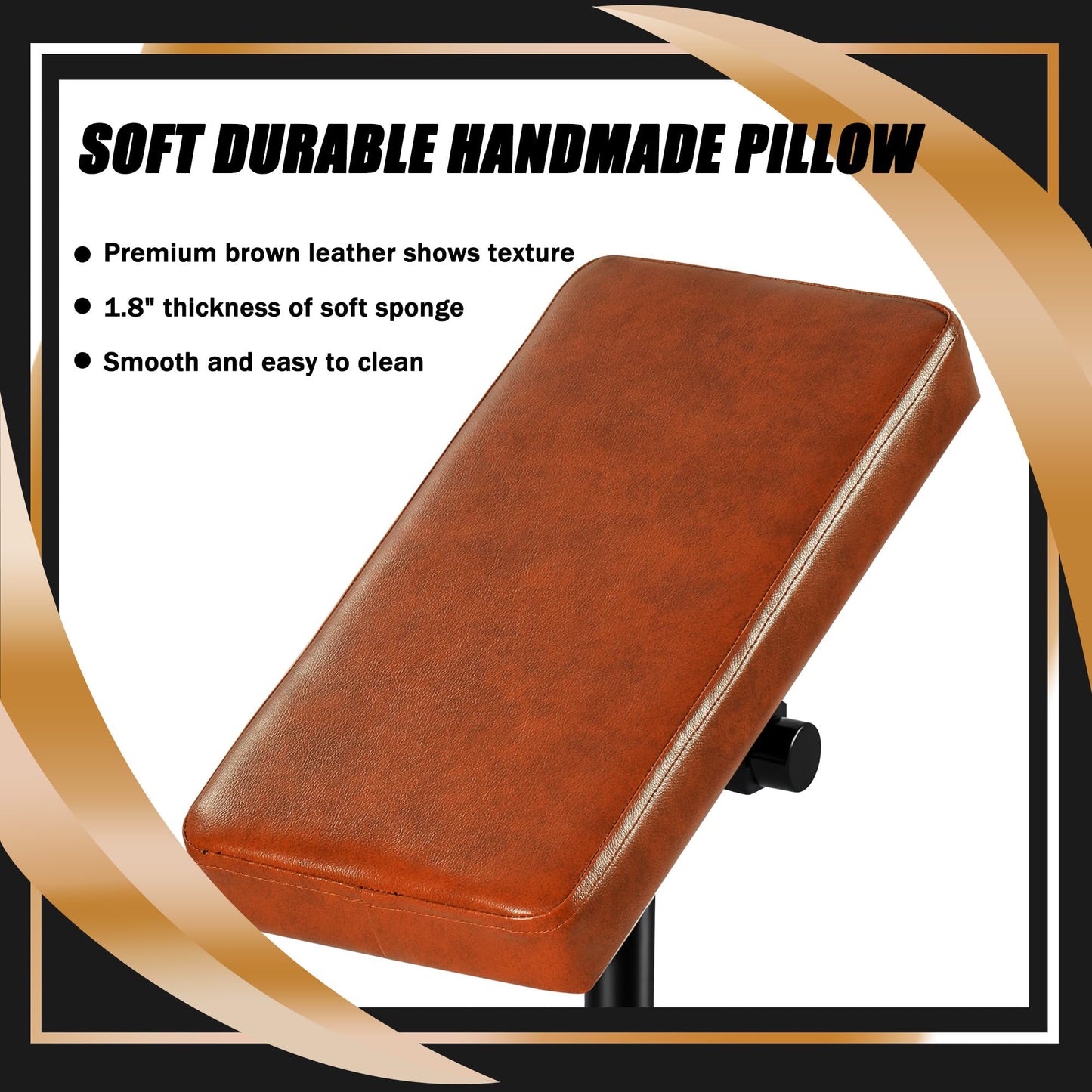 POARMEEY Tattoo Arm Rest Stand for Artists Tattoo Armrest with Brown Soft Pillow Reinforced Iron and Adjustable Height Angle