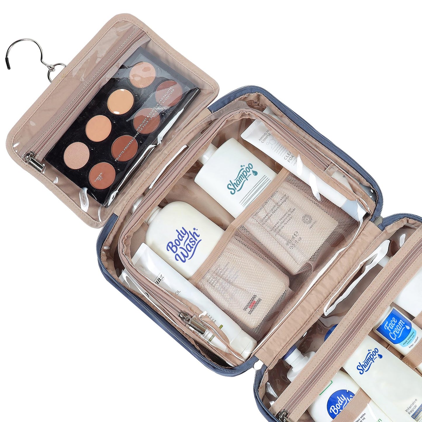NISHEL Travel Toiletry Bag for Women Hanging Organizer Makeup Case Pockets