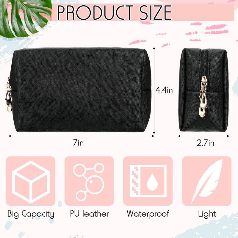 Jexine 9 Pcs Makeup Bag Leather Zipper Cosmetic Bag Preppy Water Resistant Versatile Makeup Pouch Travel Cosmetic Organizer Portable Toiletry Pouch Daily Beauty Storage for Women Girls Gift