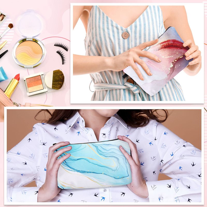 Dunzy 16 Pcs Bulk Makeup Bag for Women Gifts for Mom Canvas Cosmetic Bags with Zipper Pouches Waterproof Travel Toiletry Organizer for Girls Mother Teacher Nurse Bridesmaids (Marble)