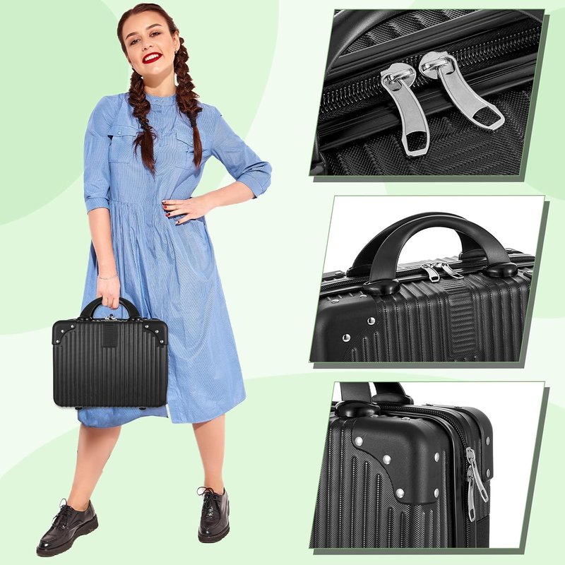 Portable Mini Makeup Case - 14 Inch Hard Shell Cosmetic Suitcase with Elastic Band | Lightweight Travel Case
