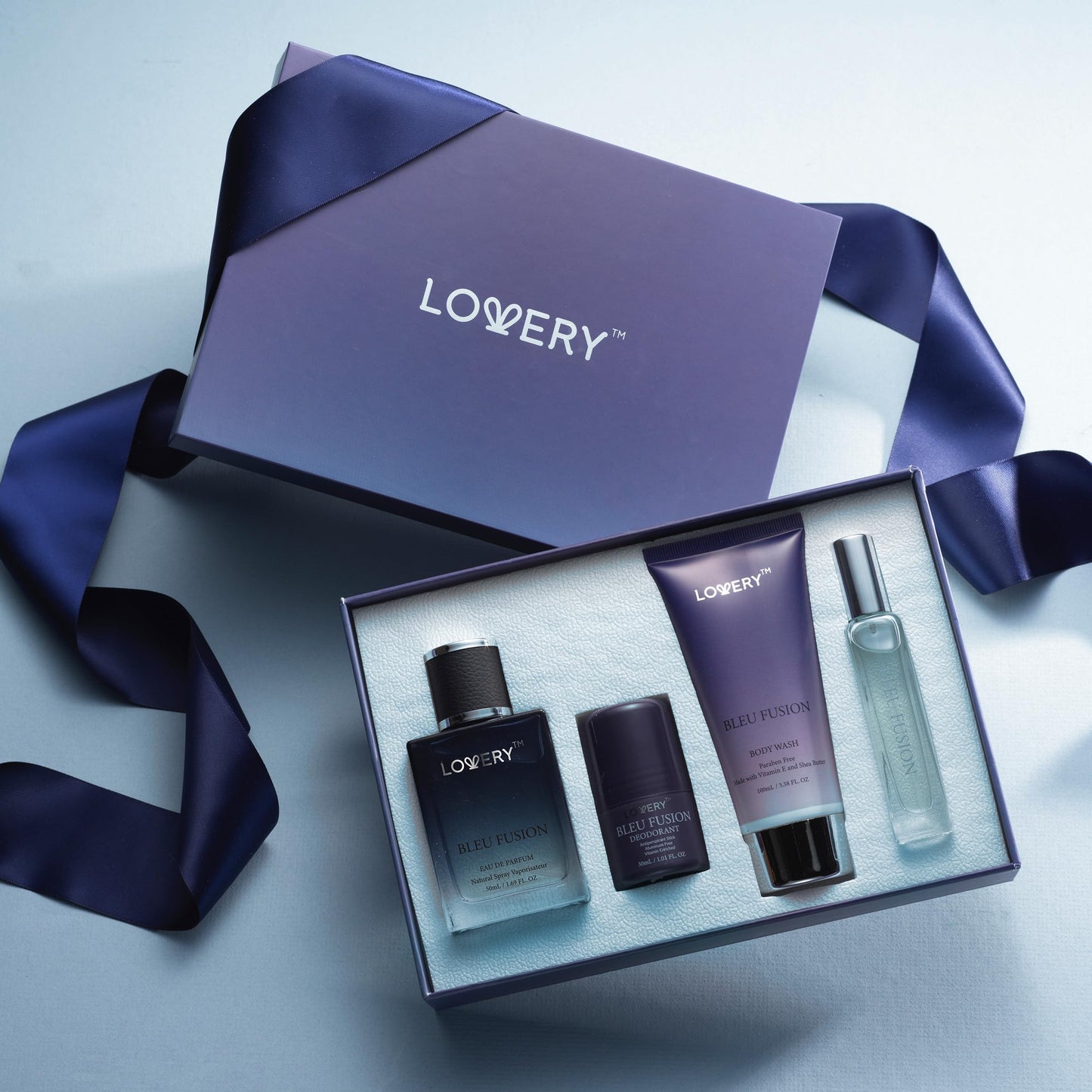 Blue Fusion Perfume for Men, Mens Cologne Set 4 in 1 Perfume Set & Colognes Gift Set - 4 Piece Parfum, Antiperspirant Deodorant Stick, Body Lotion, Cologne - Masculine Birthday Gifts Perfumes for Men
