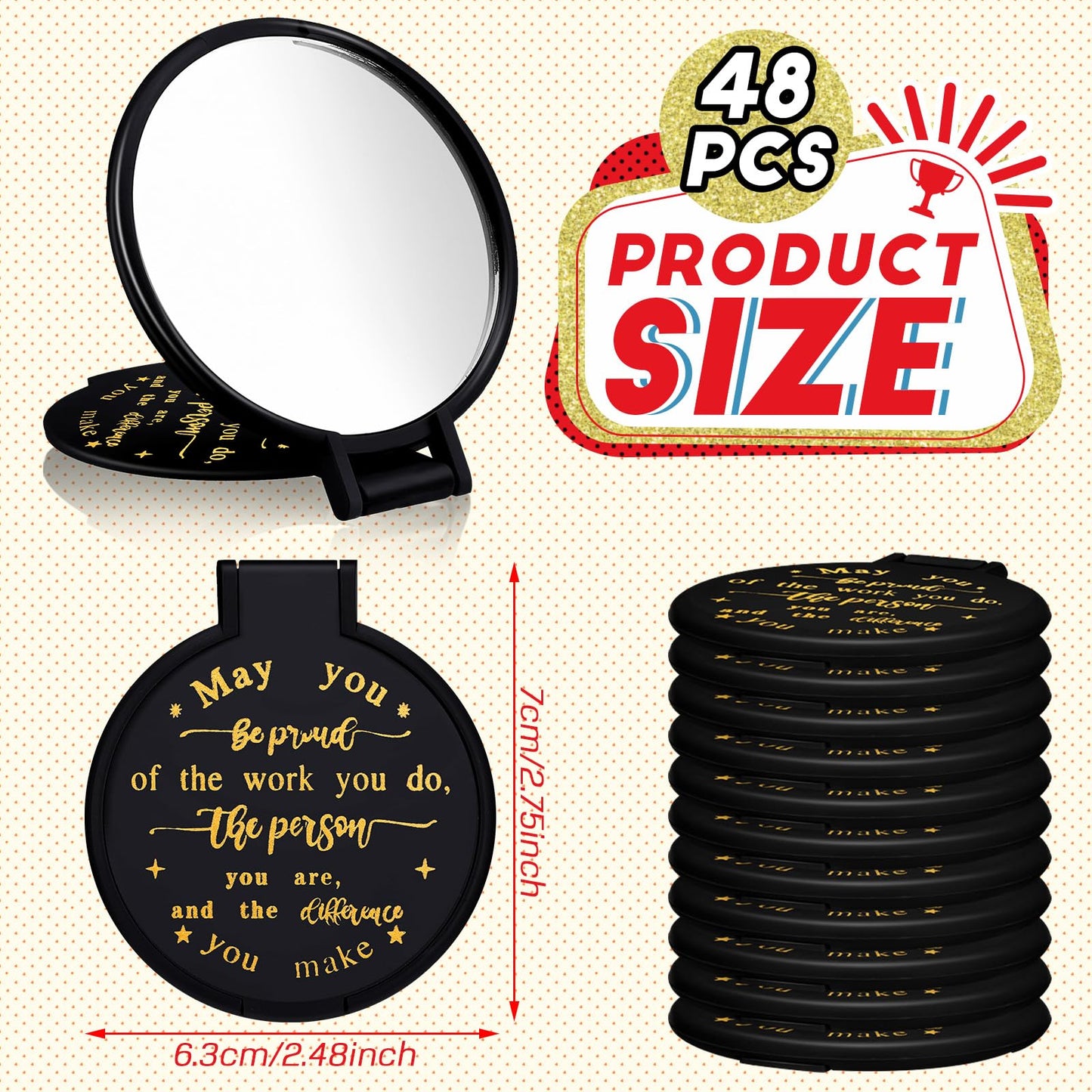 Weysat 48 Pcs Inspirational Small Compact Mirrors Bulk Gifts, Be Proud Gifts for Women Office Employee Coworker Staff, Bulk Pocket Makeup Hand Mirrors for Purse for Galentines Valentines Party Favors