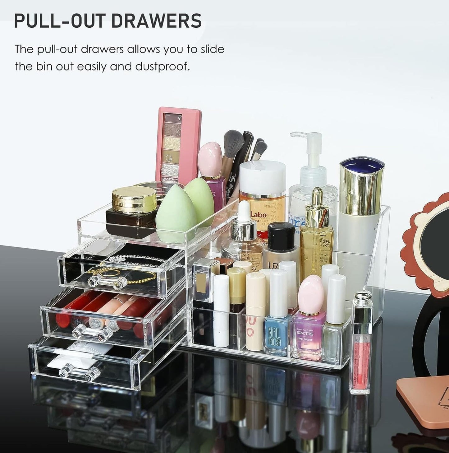 RJXJJ Transparent Acrylic Cosmetic Makeup And Jewelry Storage Box -Storage Plastic Cases -Great For Bathroom