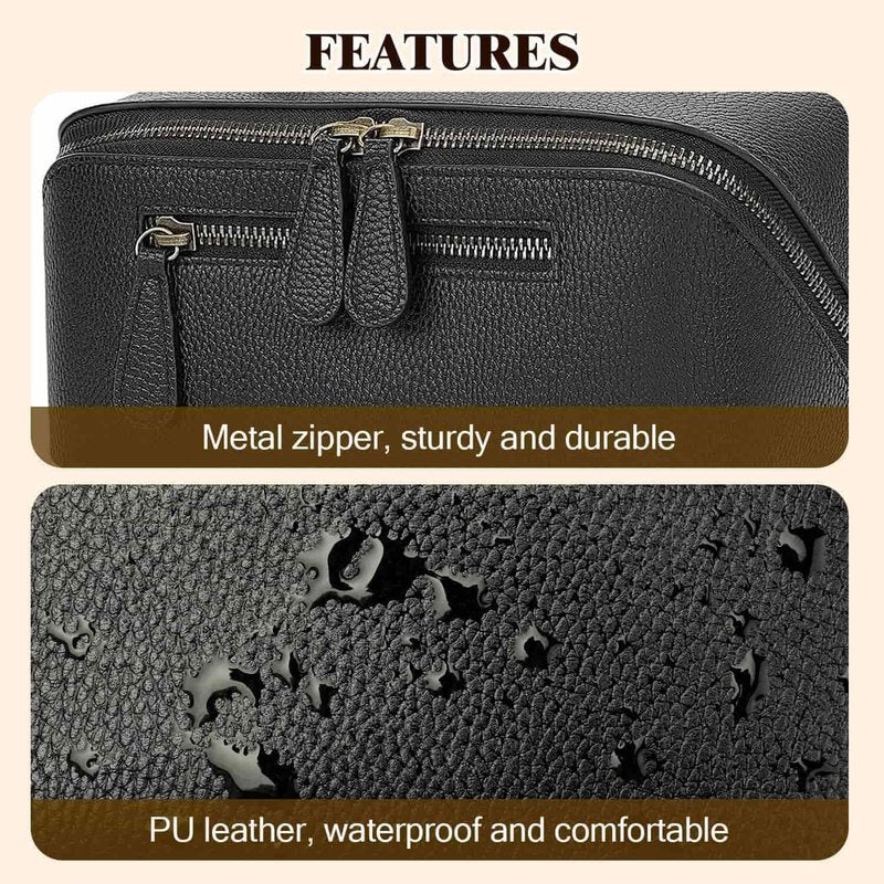 Travel Makeup Bag - Large Capacity Waterproof Cosmetic Organizer | Open Flat Design, Black, 3L