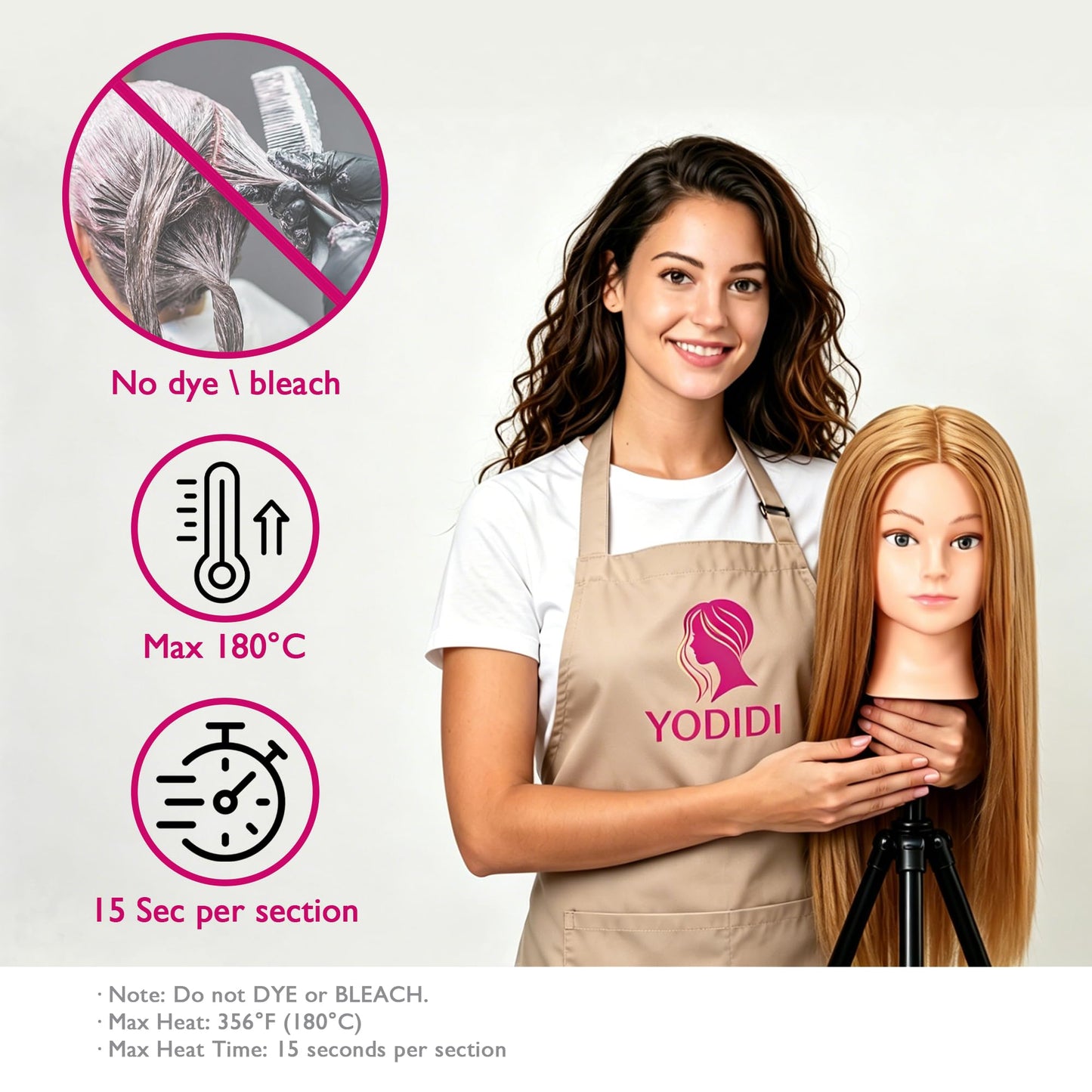 YODIDI Mannequin Head Human Hair 26""-28"" Female 80% Human Hair Mannequin Head Hair Styling Cosmetology Manikin Head Doll Head for Hairdresser with Free Clamp Holder and Tools