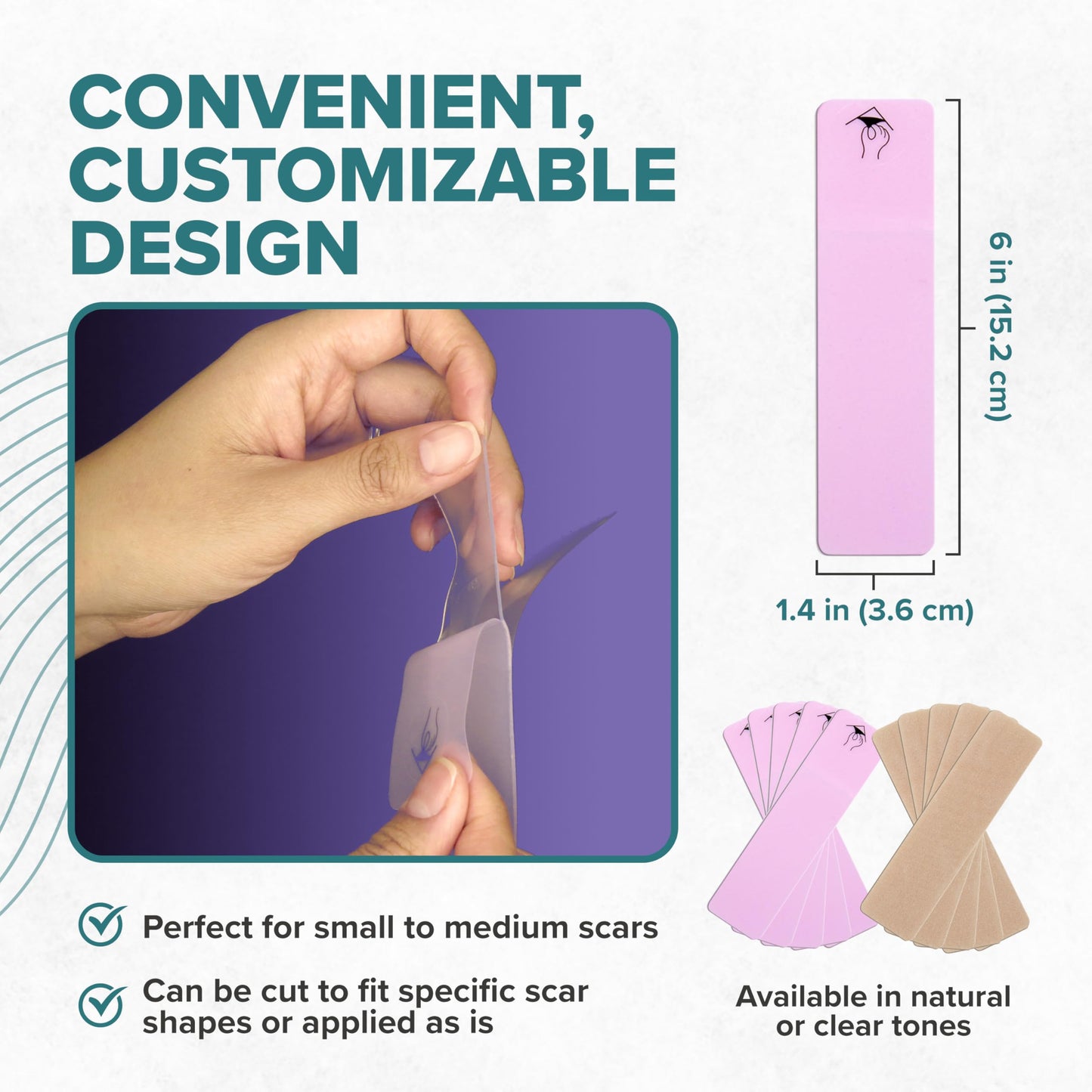 Epiderm Silicone Gel Strips - Silicone Tape for Scar Care - C Section, Tummy Tuck Tape & Cardiac Surgery Scars - Flexible & Reusable Strips - 1.4"x6" Clear