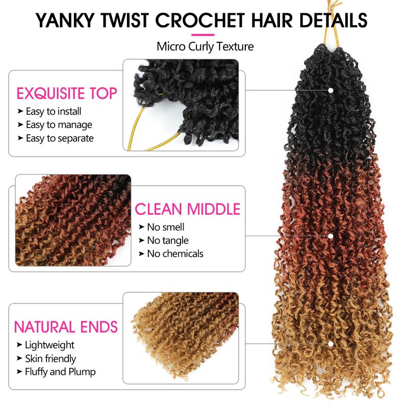 NAYOO 14 Inch Yanky Twist Crochet Hair - 8 Packs (30 Stands/Pack) Mini Passion Twist with Curly Ends Synthetic Pre-Looped Crochet Braids Braiding Hair (14 Inch, OT30/27)