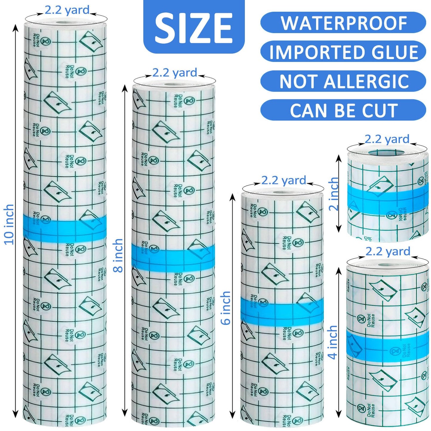 20 Rolls Tattoo Aftercare Bandage Warp Waterproof (2", 4",6",8",10" Wide) Second Skin Tattoo Cover Up Tape Tattoo Healing Wrap Tattoo Supplies for Swimming, Shower, Wound Initial Healing