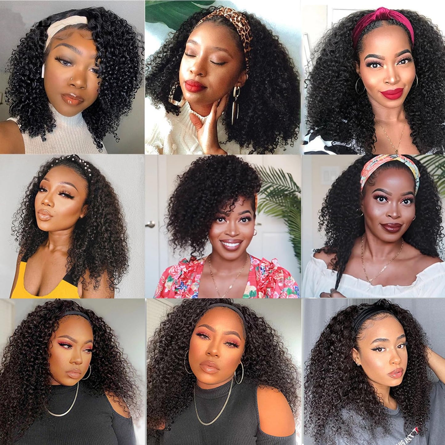 Coshgirl Headband Wig Human Hair Kinky Curly for Black Women Curly Headband Wig Human Hair 150% Density Machine Made Glueless None Lace Front Wigs Brazilian Virgin Wig KC Natural Color 12 Inch