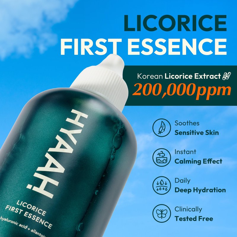 Hyaah Licorice First Essence – Soothing & Hydrating Facial Essence with Korean Licorice Root, Hyaluronic Acid & Allantoin, Lightweight Texture, Alcohol-Free, Korean Skincare