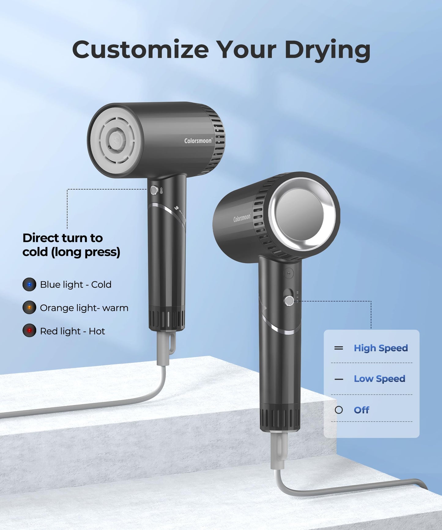 Hair Dryer, 100,000 RPM High-Speed Blow Dryers for Women & Men, Hair Dryers with Diffuser & Nozzle, Portable for Travel Home Use, Quiet & Fast-Drying, 500 Million Negative Ions, Heat-Control