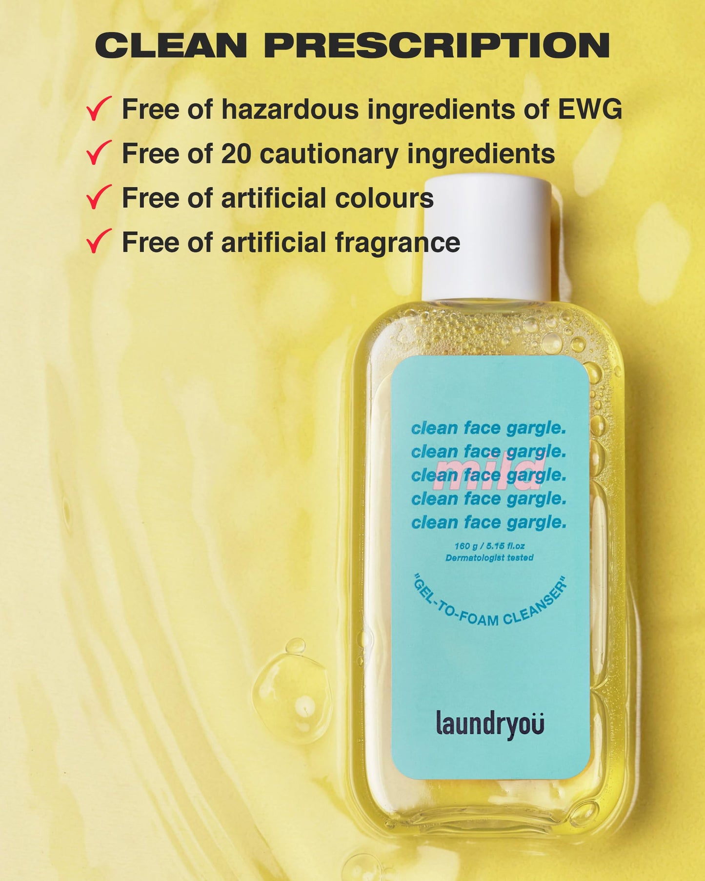 LAUNDRYOU Gel-to-Foam Gentle Facial Cleanser Mild | Hydrating PHA Cleanser with Probiotics | Gentle Face Wash for Oily & Acne-Prone Skin | Korean Skin Care (5.64 fl oz)