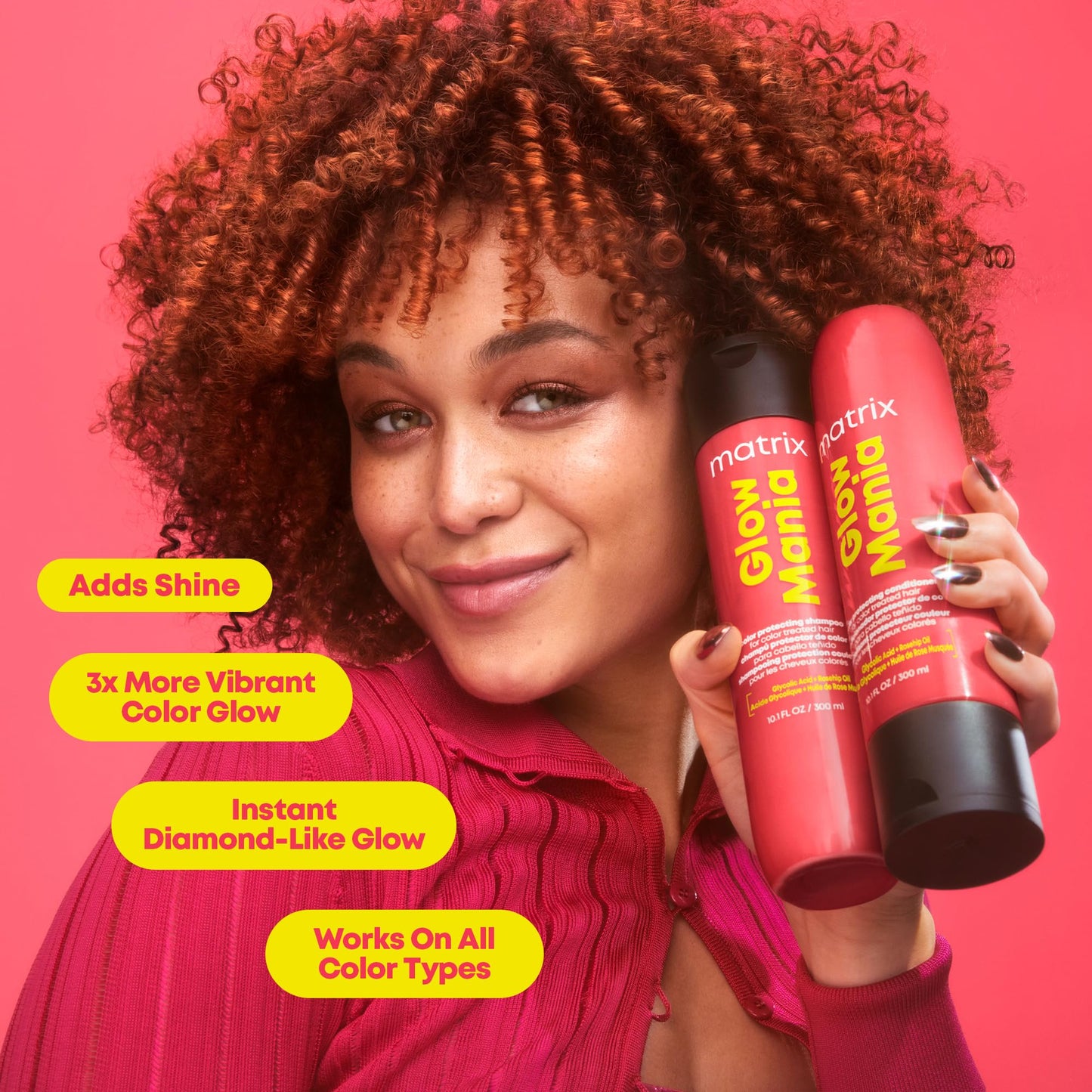 MATRIX Glow Mania Shampoo - Enhances Shine and Moisturizes, Preserves and Protects Color Vibrancy, For Dull and Color-Treated Hair, Sulfate-Free, With Glycolic Acid & Rosehip Oil, 33.8 Fl Oz