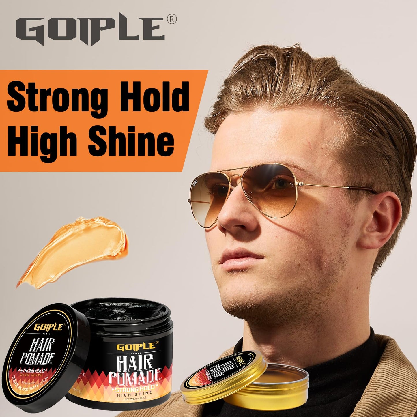Goiple Original Hair Pomade for Men Strong Hold - High Shine Mens Hair Gel Pomade Water Based Mens Hair Products- Flake Free Hair Gel Easy To Wash Out All Day Hold For All Hairstyles 2PCS