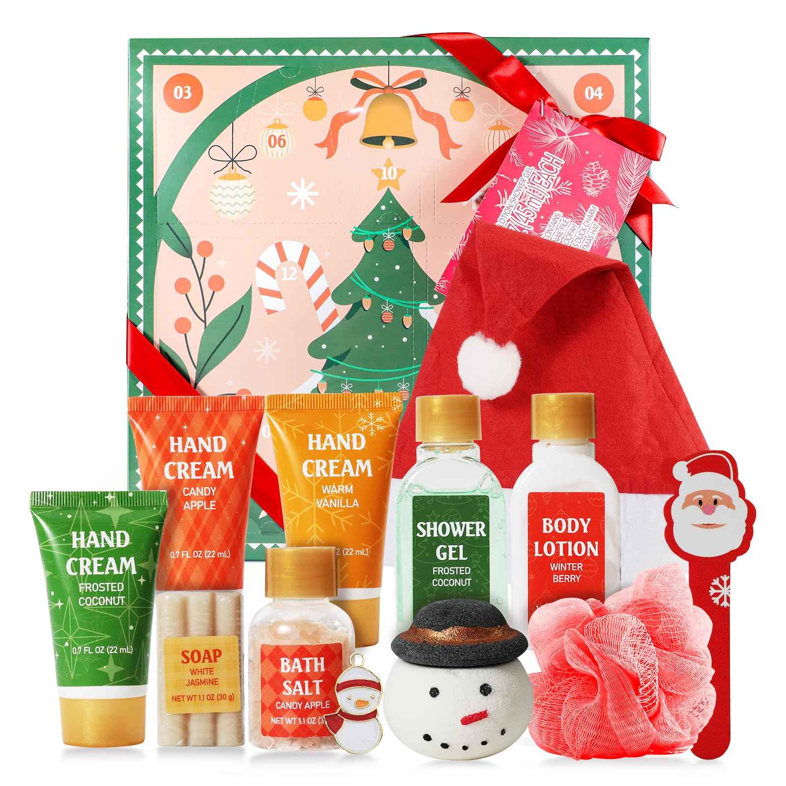 BFFLOVE 12-Piece Beauty Advent Calendar 2024 Bath and Body Gift Set with Luxurious Hand Creams, Bath Essentials, Christmas Bath Set for Men Women 2024-12 Days of Christmas for Women