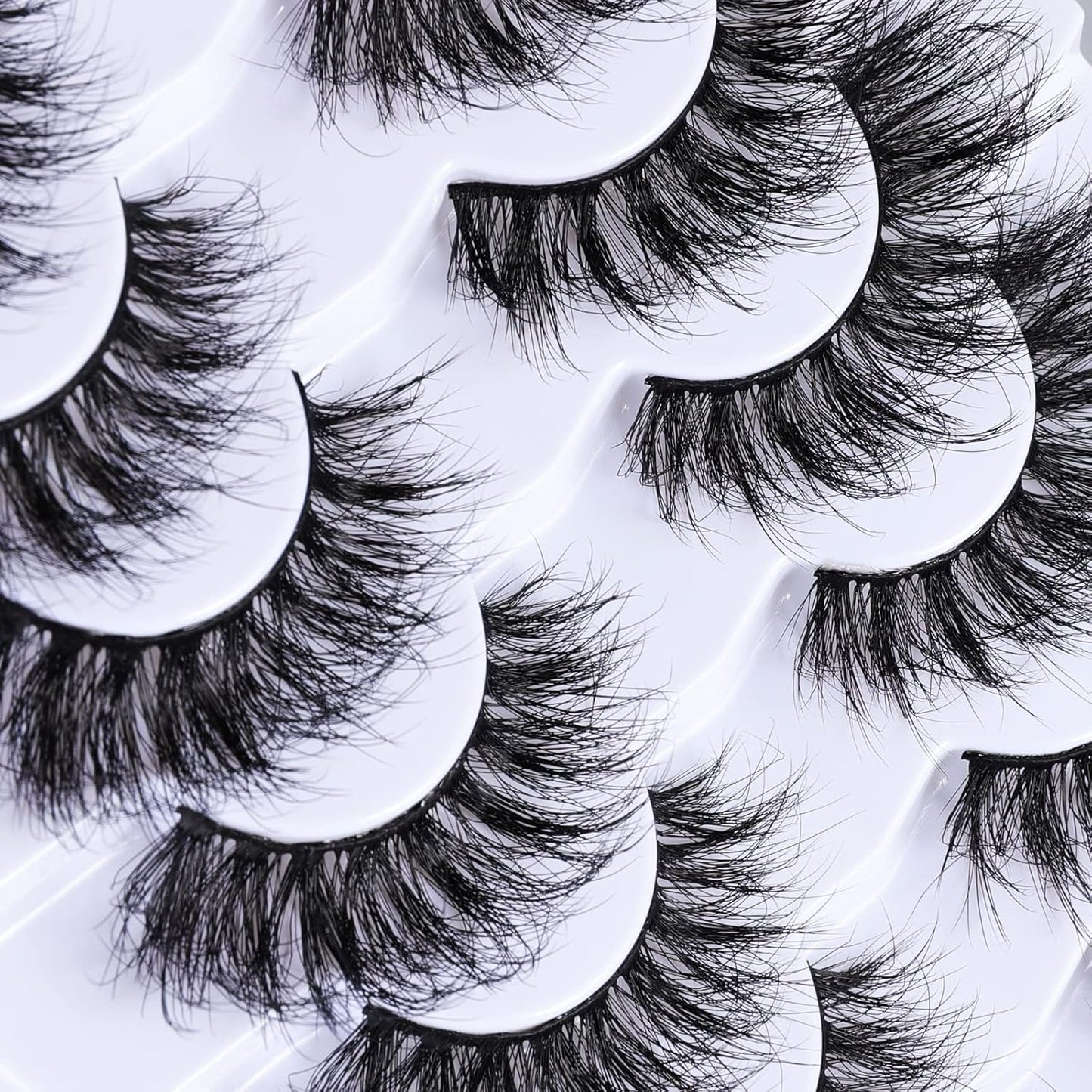 Lashes Eyelashes 8D Fluffy False Eyelashes Wispy Faux Mink Lashes Light Weight Fake Eyelashes Cat Eye Lashes 7 Pairs Pack, Black