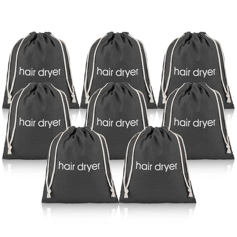 Hair Dryer Bags - Drawstring Storage Container for Travel & Bathroom | 8 Pack - Grey