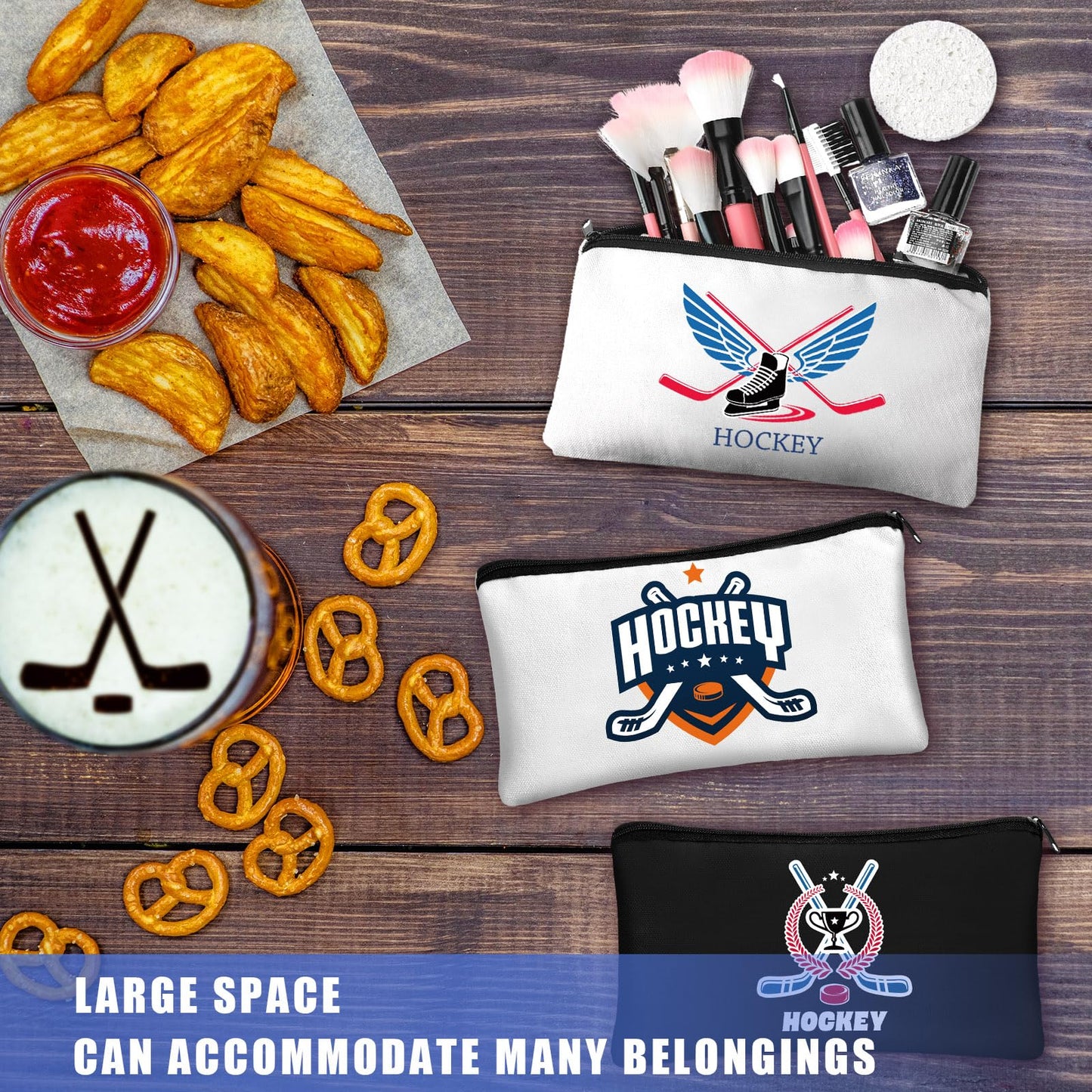 Clysee 20 Pcs Hockey Gifts Inspirational Makeup Bag for Ice Hockey Lovers Team Players Cosmetic Bags Gifts for Mom Women Travel Pouch Athletics Birthday