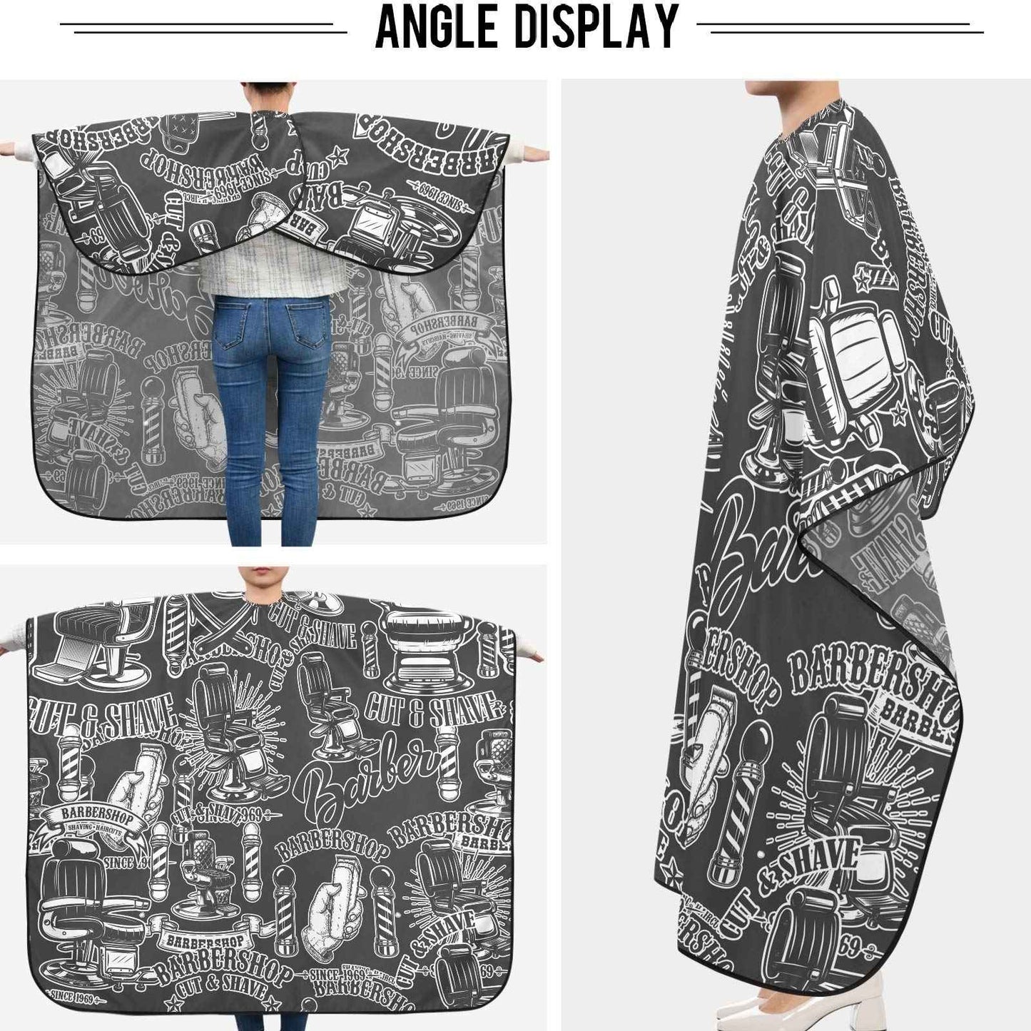 visesunny Barbershop Design Monochrome Style Barber Cape Anti-Static Hair Cutting Cape with Snap Closure Professional Salon Polyester Beard Shaving Bib Water-Resistant Hairdressing Cape Adjustable