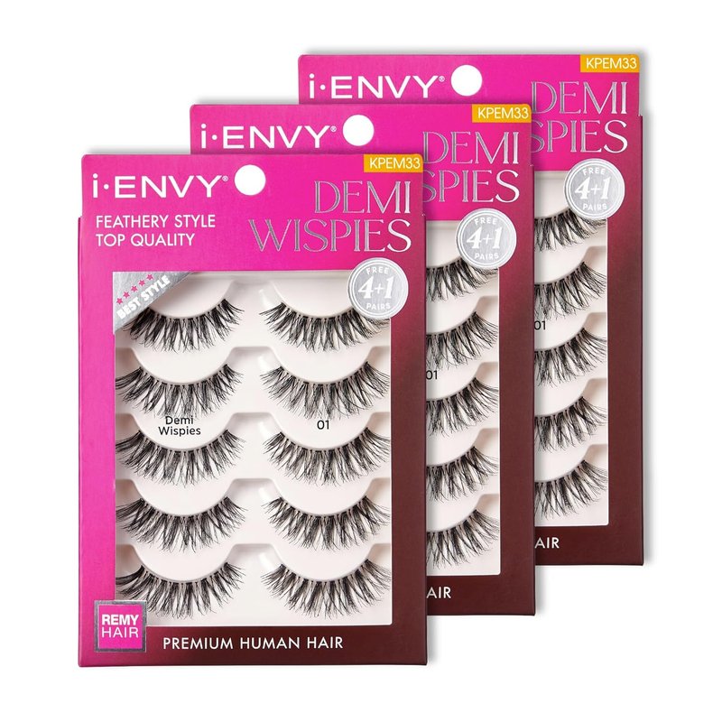 i•ENVY Demi Wispies False Lashes - 15 Pairs of Premium 100% Human Hair | Fluffy, Natural Look, Reusable