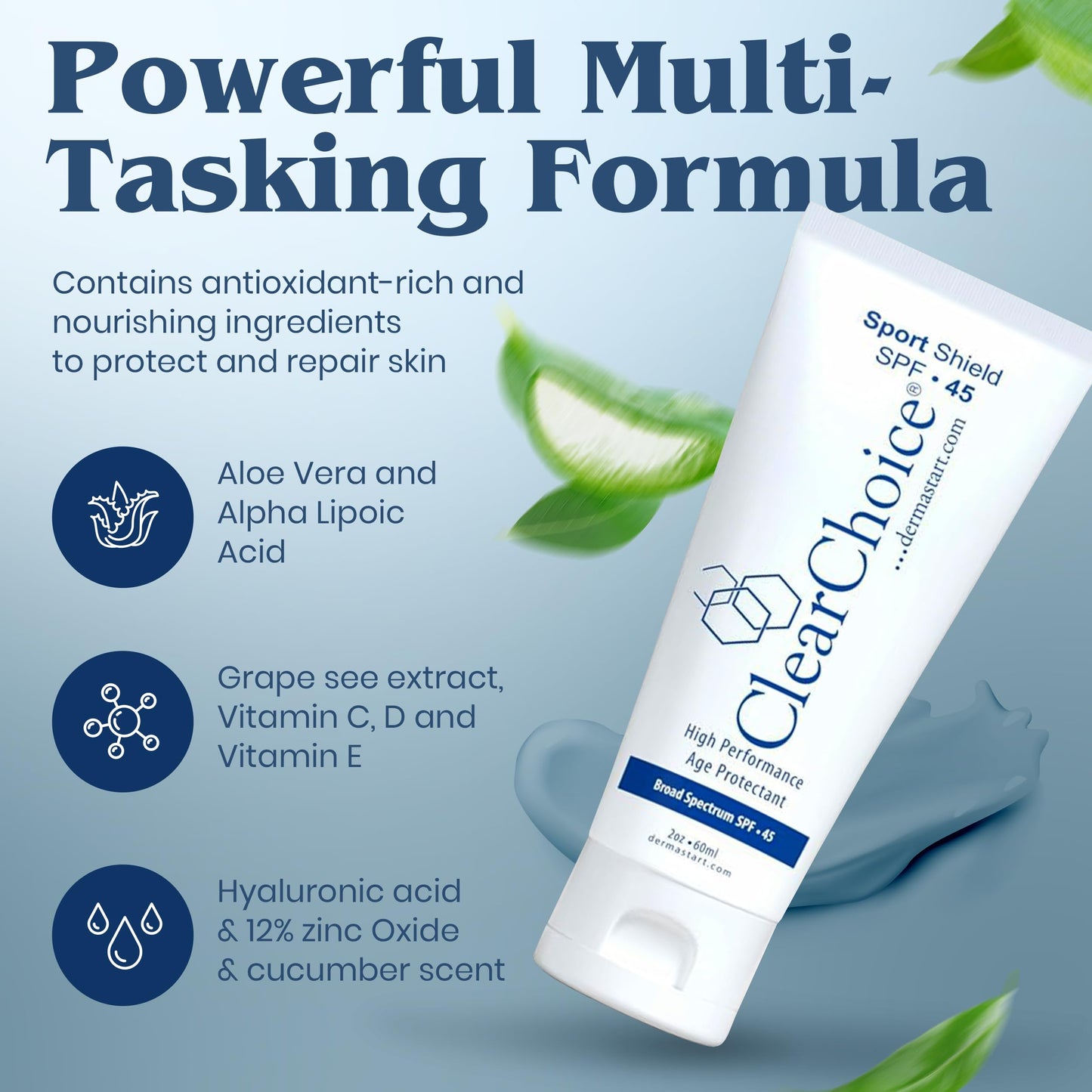 Clear Choice Sport Shield SPF 45 – Mineral Sunscreen & Moisturizer | Non-Greasy Broad-Spectrum Face & Body SPF | Micronized Zinc Oxide | No White Cast | Dermatologist Recommended 60 ml / 2 oz