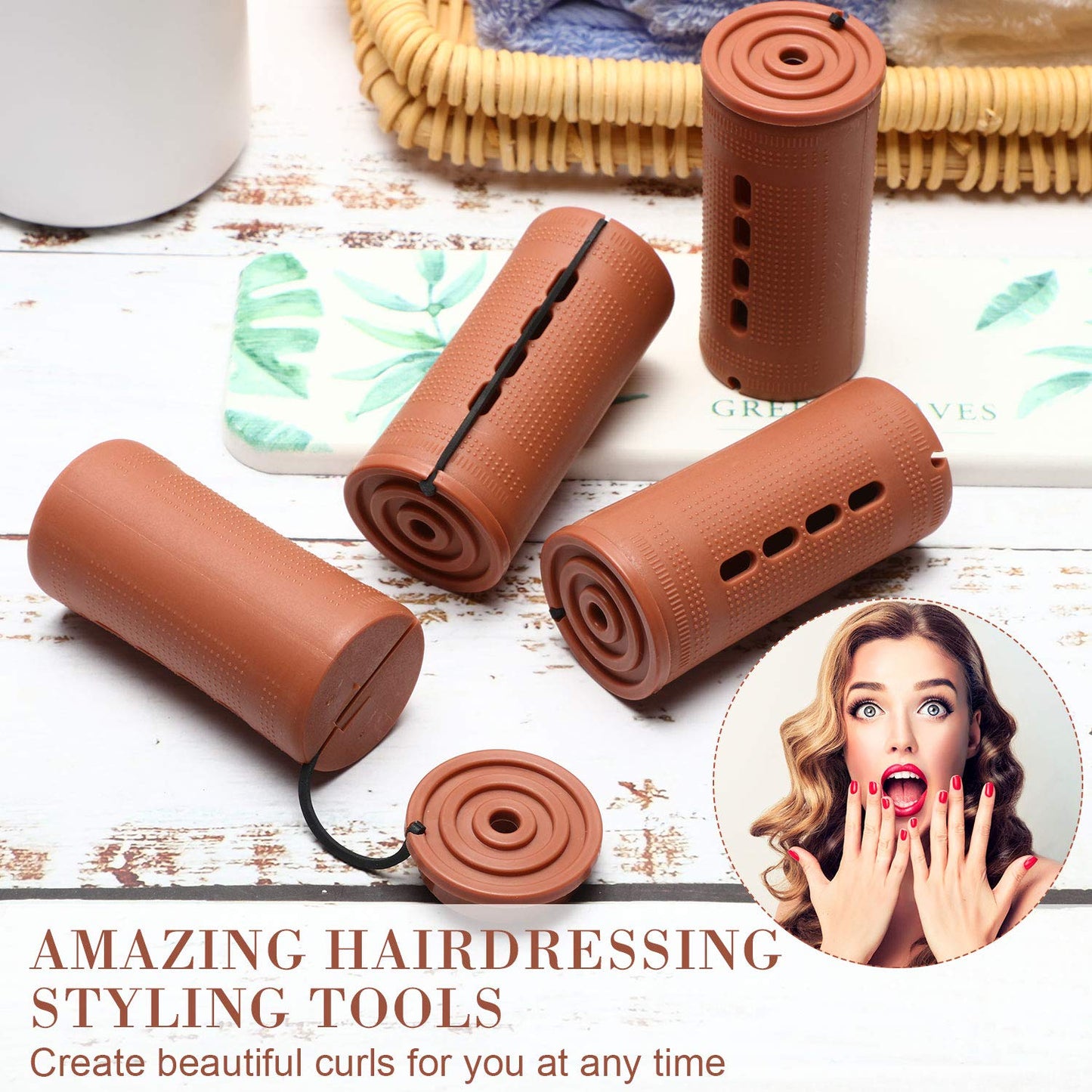 12 Pieces Large Hair Perm Rods Set Cold Wave Rods Plastic Hair Curling Rollers with Stainless Steel Rat Tail Comb Pintail Comb for Hairdressing Styling Tools(1.57 Inch,Brown)