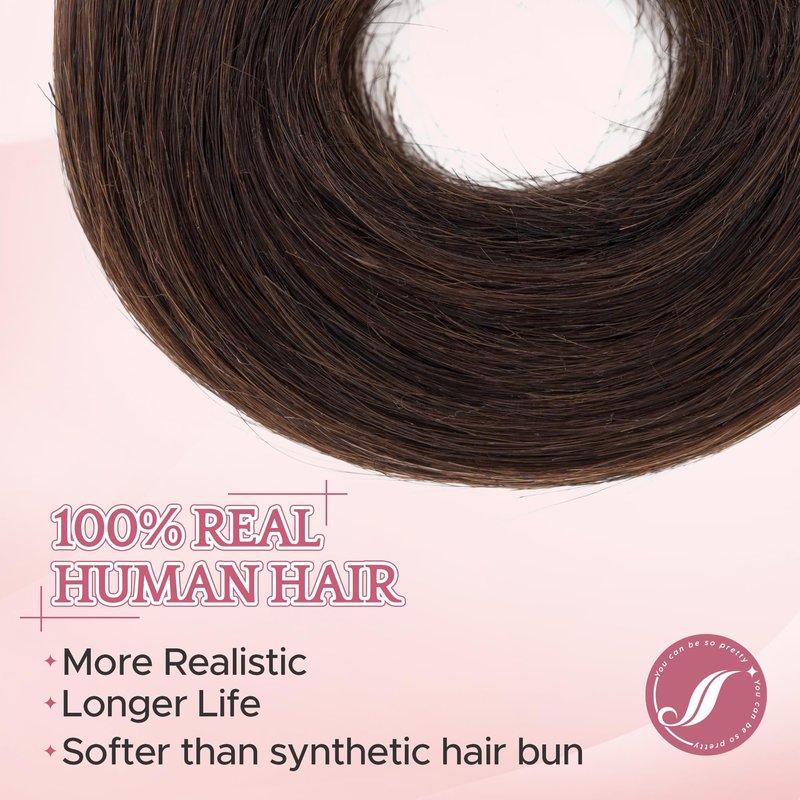 SEGO Messy Human Hair Bun Hairpieces Real Scrunchies 30g Larger Straight Tousled Bun Updo Donut Chignon Ponytail Extensions for Women Girls-1 Count 30g #2R Dark Brown