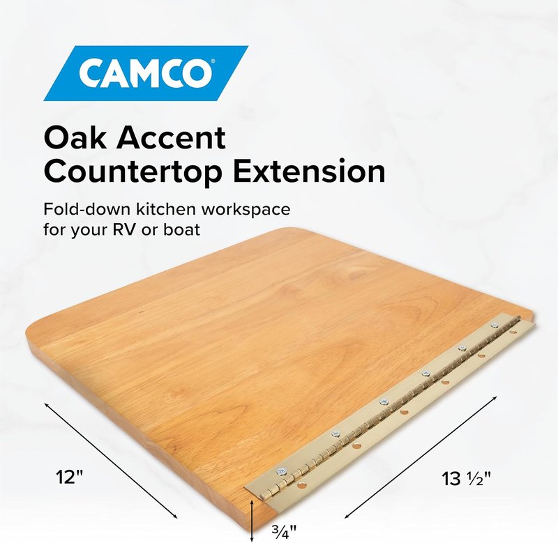 Camco Oak Accent RV Countertop Extension - Non-Toxic Gloss Finish | 12” x 13.5” x .75”
