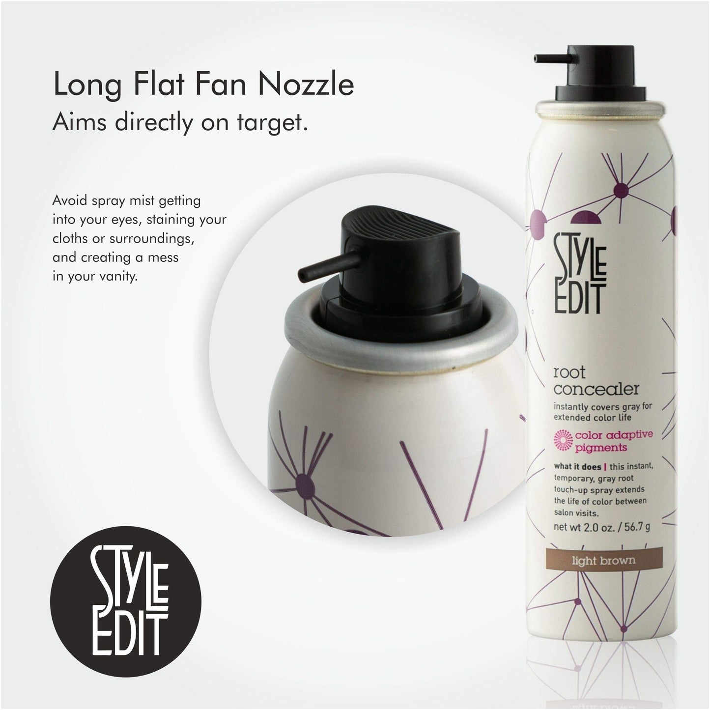 Style Edit Root Touch Up Spray | Temporary Hair Color for Gray Roots and Thinning Hair | Salon-Quality, Transfer-Resistant Hair Concealer | Light Brown, 2 oz