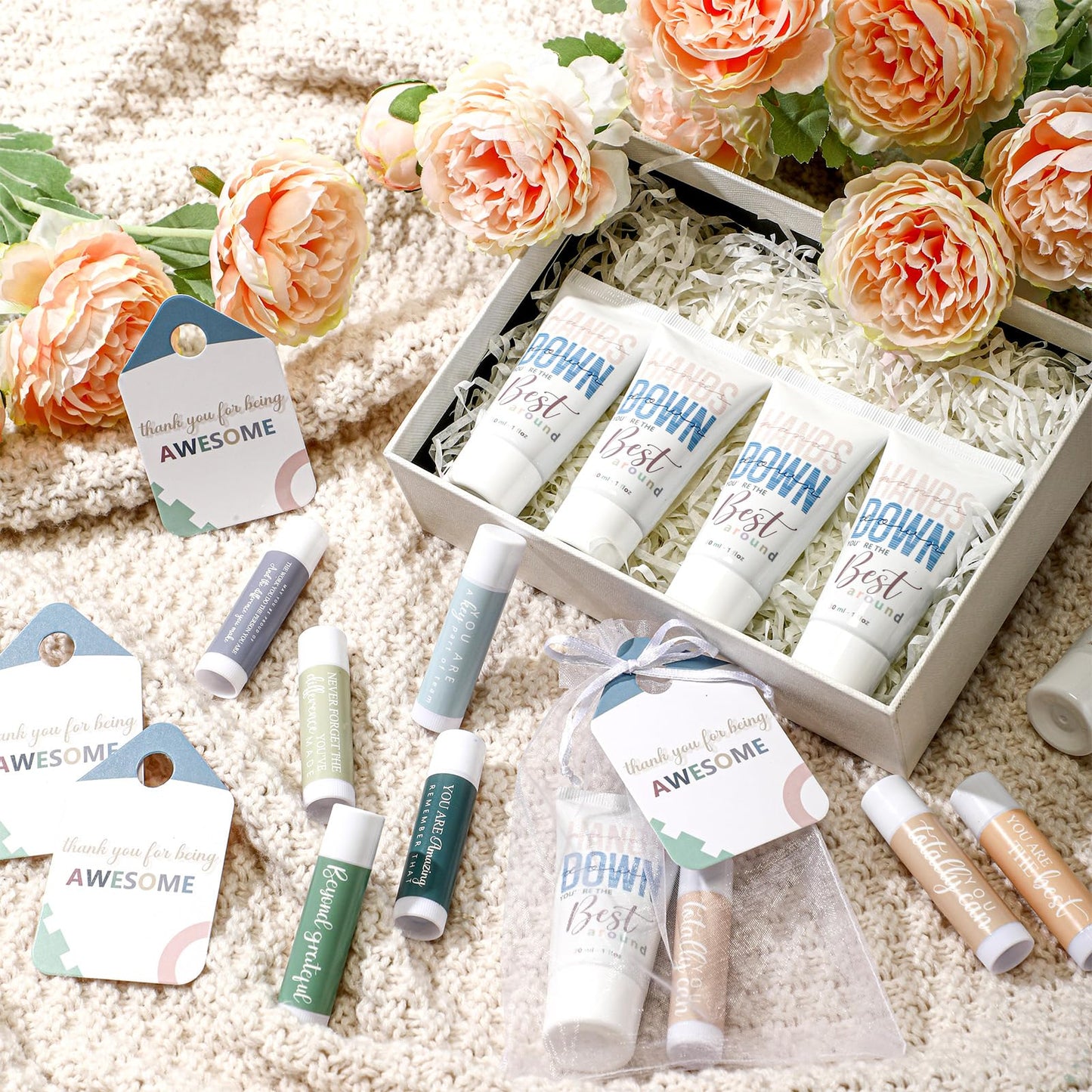 10 Sets CNA Week Thank You Gifts Bulk for Women Inspirational Hand Cream and Lip Balm Set Teacher Appreciation Gifts for Graduation Office Staff Assistant Team Coworker Summer Favor