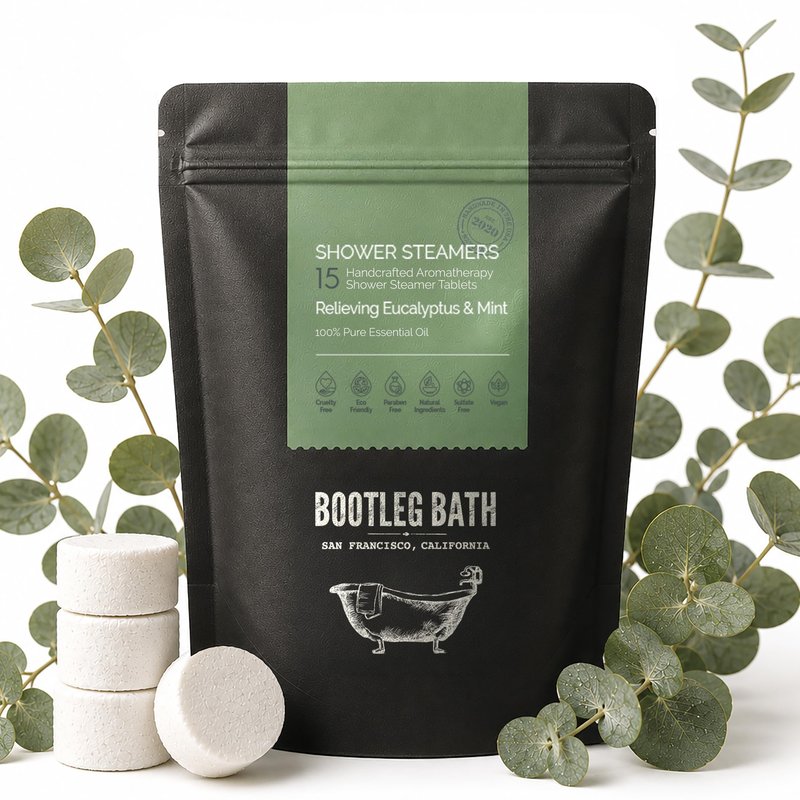 BOOTLEG BATH Shower Steamers Aromatherapy Eucalyptus and Mint 15 Pack, 100% Pure Essential Oil, All Natural, for Men and Women, Made in USA