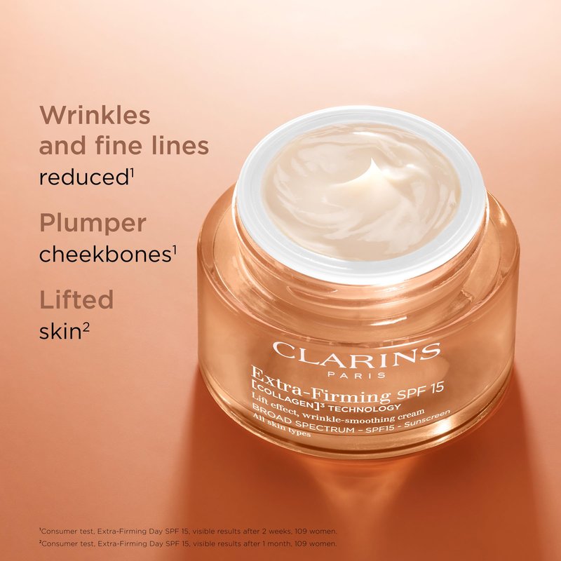 Clarins NEW Extra-Firming Day Moisturizer SPF 15 | Firming Anti Aging Face Cream | Contains Collagen Polypeptide & Niacinamide | UVA/UVB Protection | All Skin Types | 1.7 Ounces