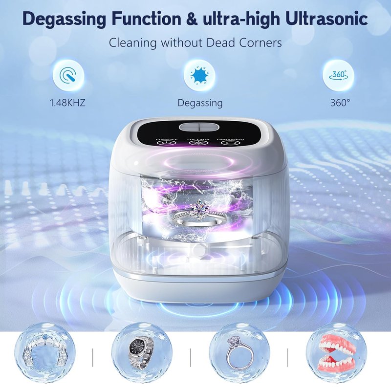 Ultrasonic Retainer Cleaner Machine - 3-in-1 with UV & Degassing Technology | Efficient for Dentures, Mouth Guards, Braces & Jewelry