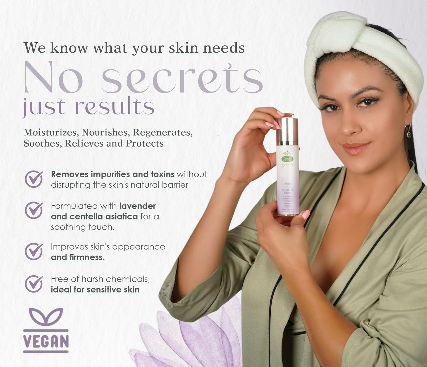 Organic Lavender Face Cleanser - Calming wash for Sensitive & Delicate Skin - Vegan, Natural, Gentle, Hydrating - Makeup Remover with Aloe Vera & Centella Asiatica - Anti-aging care, purifies, 50 ml