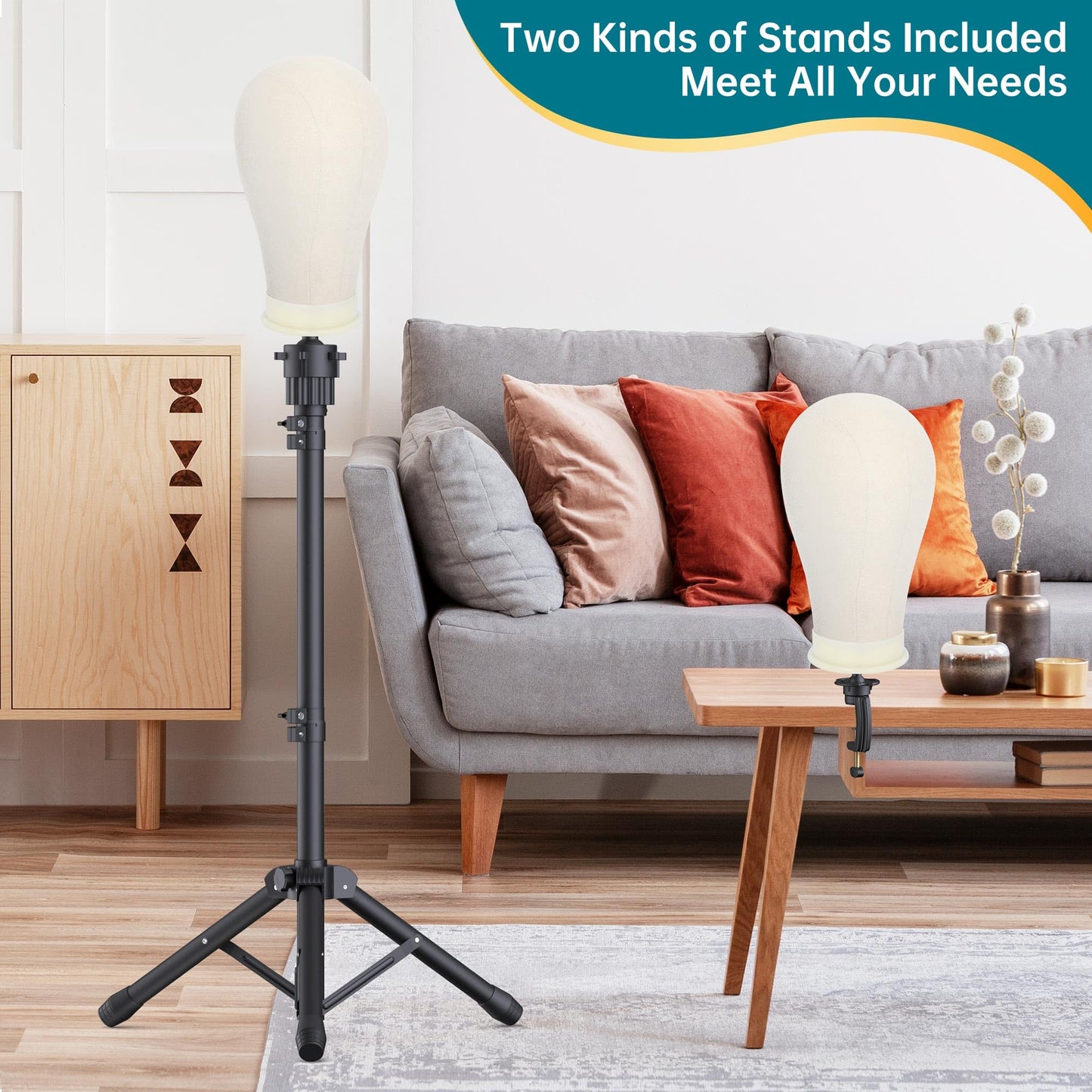 Retbtnm Wig Stand with Head 50 Inches, Wig Head Stand with 22 Inches Mannequin Head, Height Adjustable Metal Tripod Wig Stand, Manikin Head Set for Wigs Display Making Hair Weave and Styling