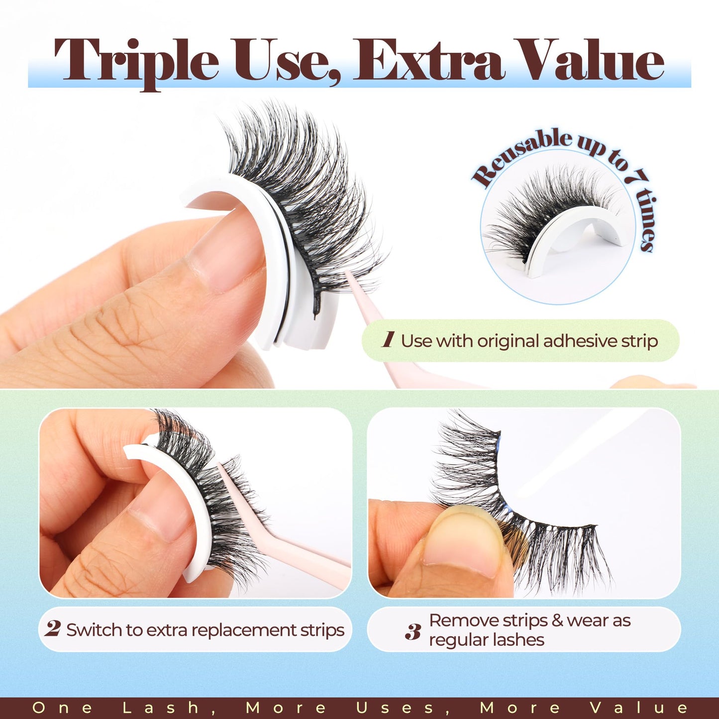LASHVIEW Self Adhesive Eyelashes, 5 Pairs Natural Look Press On Lashes No Glue Need Eyelashes Reusable Cat Eye Wispy Self-adhesive False Lashes with Replacement Strips & Tweezers (C122)