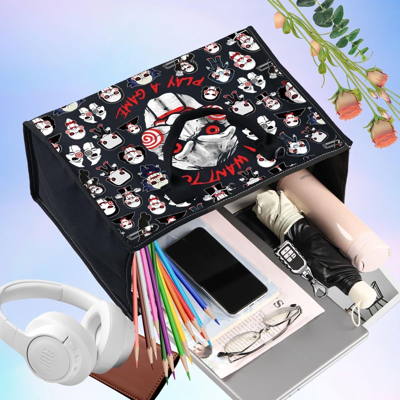 LEVLO Jigsaw Killer Tote Bag Horror Movie Fans Gift I Want To Play A Game Jigsaw Killer Shoulder Bag Horror Movie Merch (Play A Game LT)