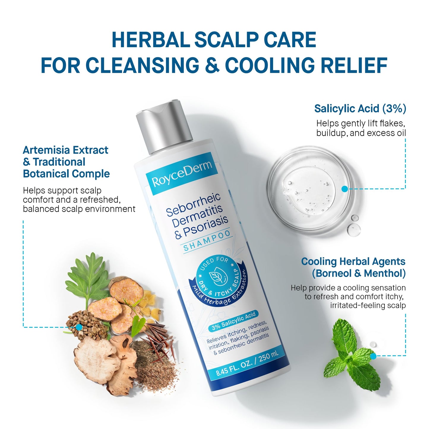 Roycederm Seborrheic Dermatitis & Psoriasis Shampoo and Conditioner Set - Effective Scalp Treatment for Folliculitis, Psoriasis, Dandruff, Dry Itchy Scalp - Soothing, Moisturizing Herbal Formula