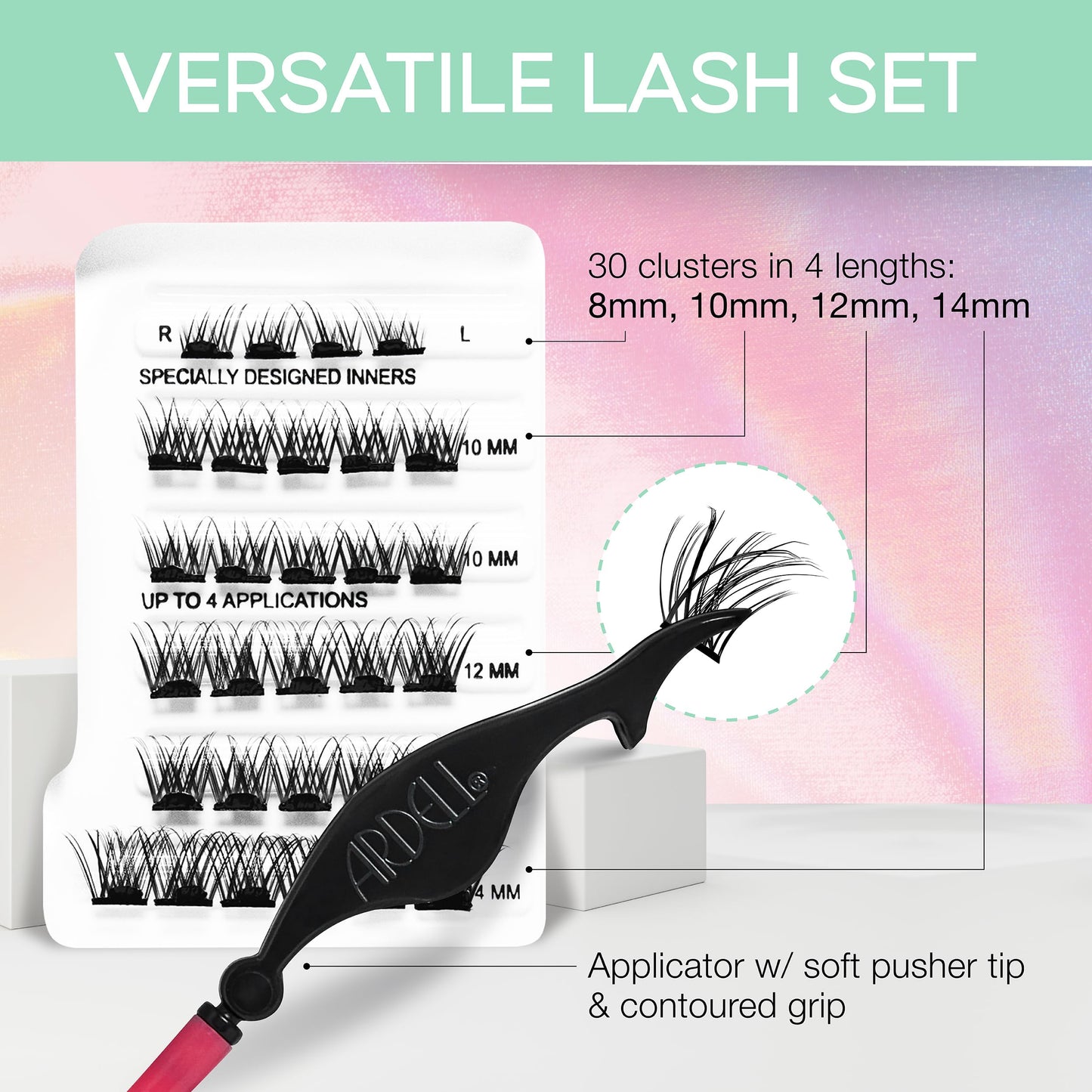 Ardell Press On Pre-Glued Eyelash Extension with Applicator - Wispies Natural, Customizable DIY Lash Clusters, Beginner Friendly Individual Lashes, 30 Count