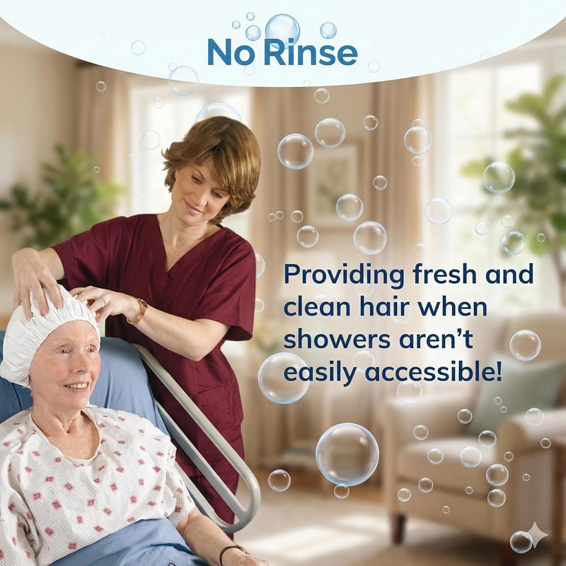No-Rinse Shampoo Cap - Waterless Hair Washing & Conditioning | 5 Pack, Disposable, Hypoallergenic for Elderly & Patients