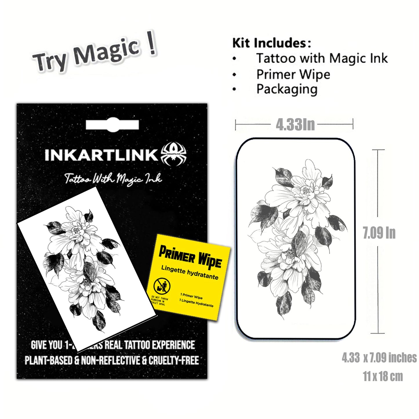 INKARTLINK Women's Semi-Permanent Floral Temporary Tattoos - Adult Art Design, Cruelty-Free, Waterproof, Non-Reflective (Art Flower)