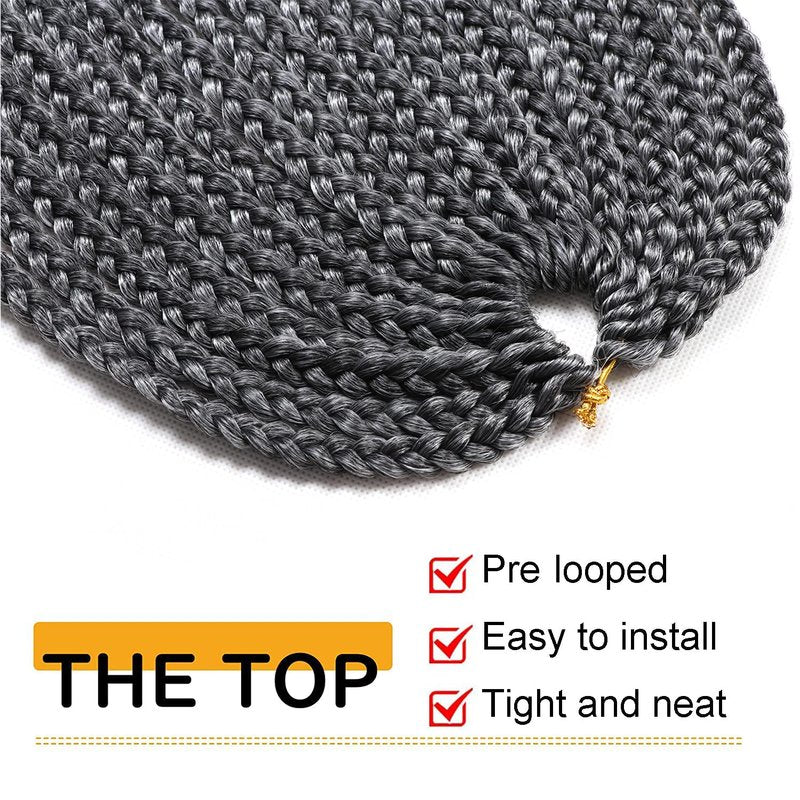 7 Packs Goddess Box Braids Crochet Hair 18 Inch Prelooped Crochet Box Braids Crochet Hair for Black Women Braiding Hair (18 Inch 7 Packs, 1B/Gray)