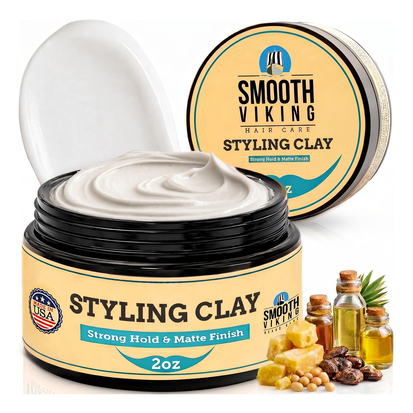 Smooth Viking Hair Clay for Men Strong Hold Matte Finish Pomade Texture Styling Paste Natural Thickening Hair Product Easy Wash Out All Type Hairs 2oz