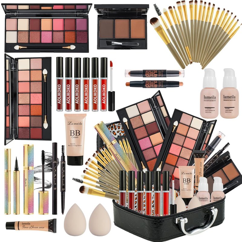 All-in-One Makeup Kit for Women - Complete Set with Eyeshadow Palette, Foundation, Lip Gloss & More | Perfect Gift for Christmas & Birthdays